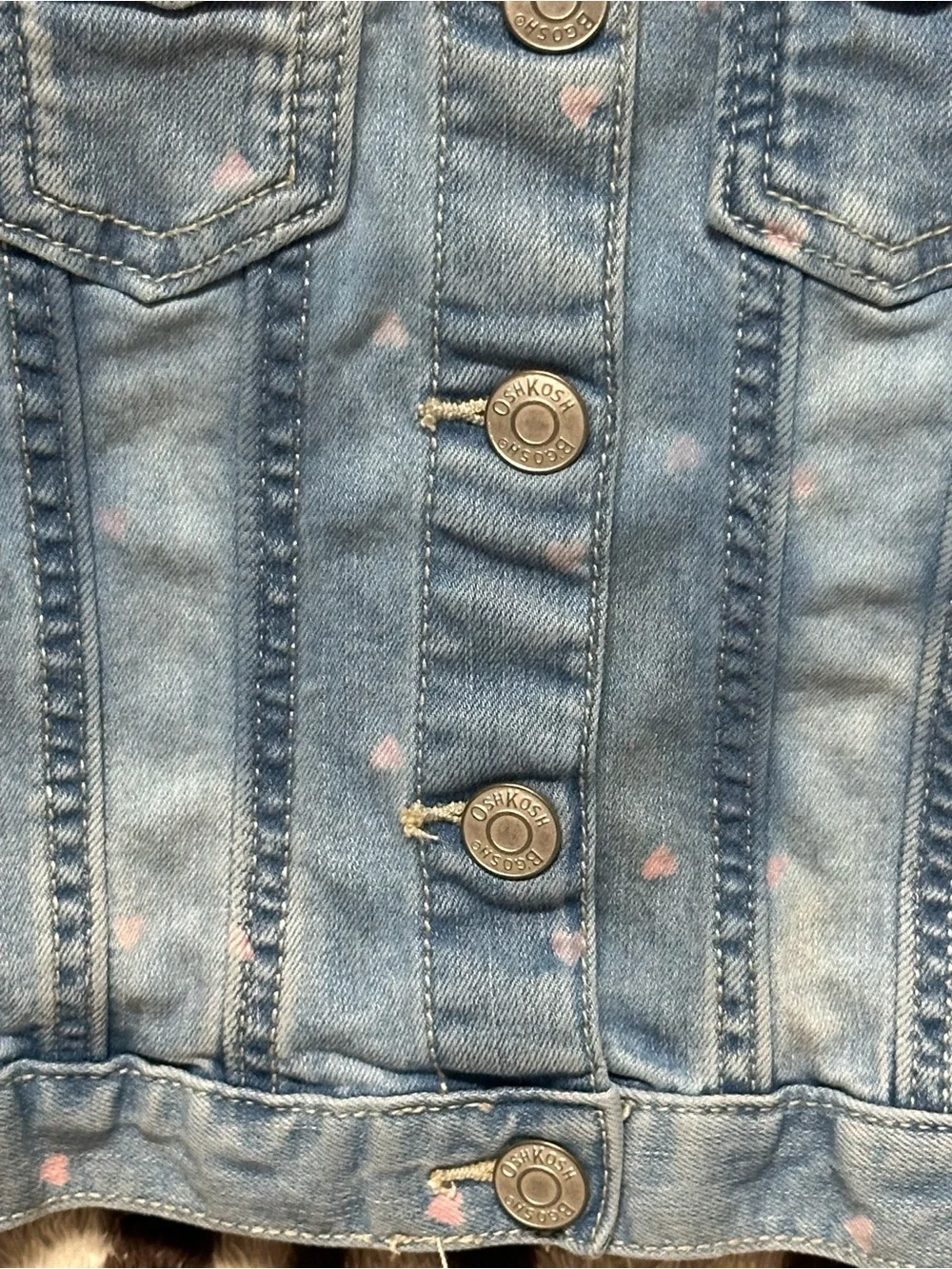 Girls OshKosh B'gosh Light Blue Denim Jacket with Pink Heart Print